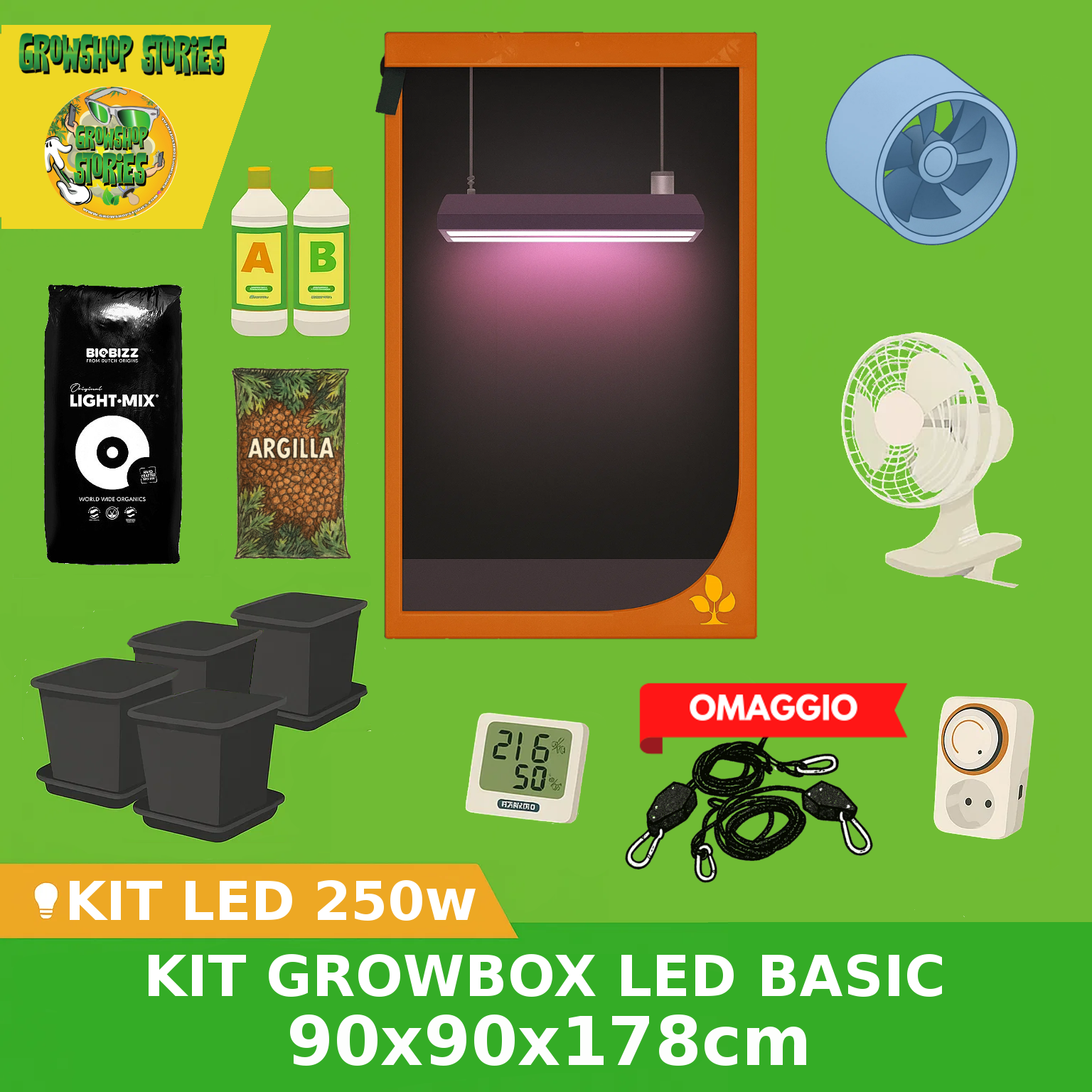 Kit Growbox Led 250w - 90x90x178cm - Basic